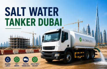 Salt Water Tanker Dubai providing bulk salt water supply at a construction site with Dubai skyline in the background